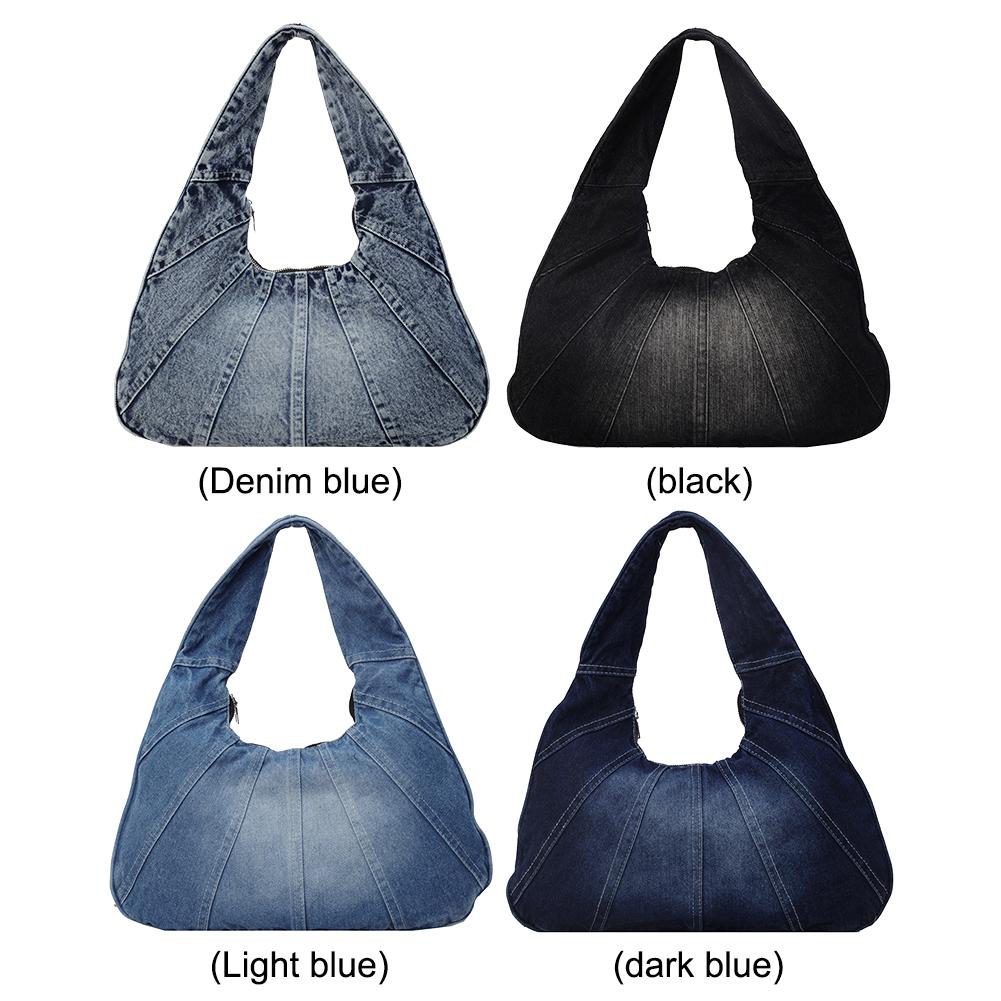Women Denim Shoulder Bag with Zipper Hobo Bag Trendy Underarm Purse With Pocket Clutch Bag for Work Travel Shopping
