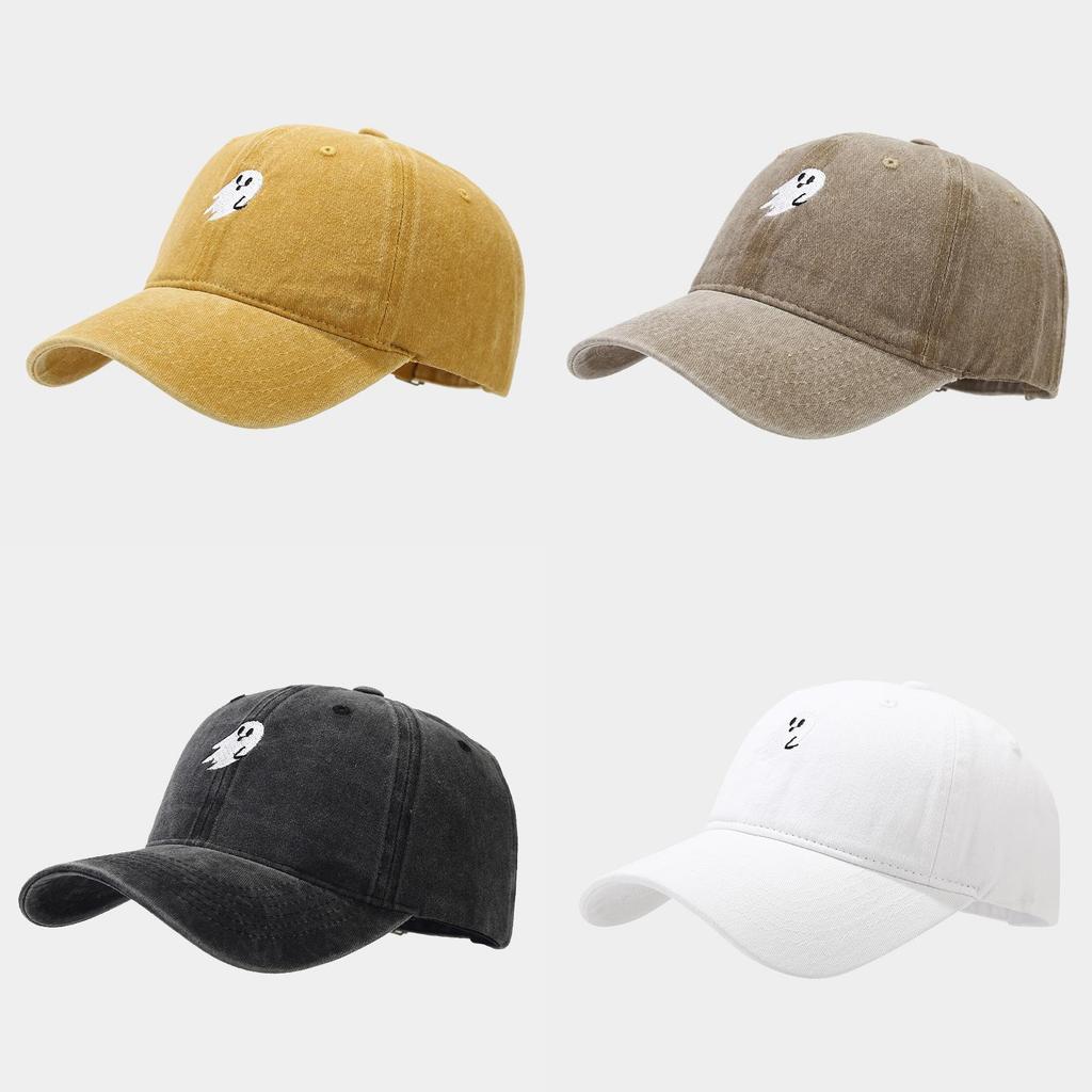 Ghost Embroidered Denim Baseball Cap With Sun Protection For Casual Outdoor Wear