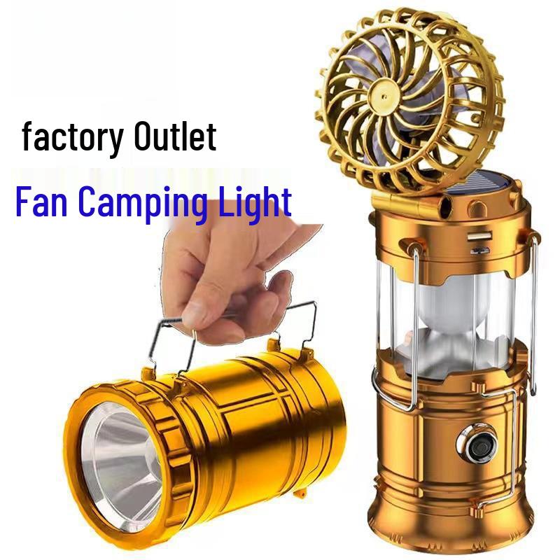 Portable Solar-Powered Fan Light with Rechargeable Battery for Camping - Handheld and Retractable