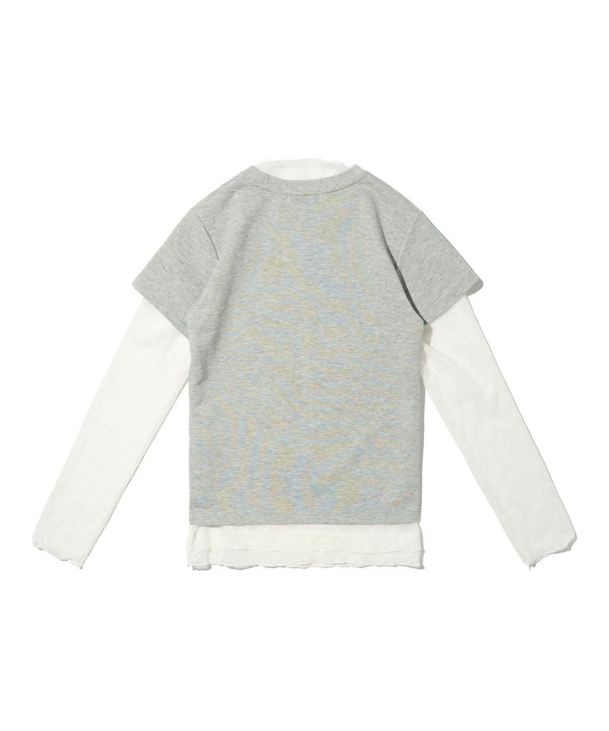 CARGOBROS FOR WOMAN Star See-Through Long Sleeve Layered Short Sleeve Tee Set (Ivory/Melange)