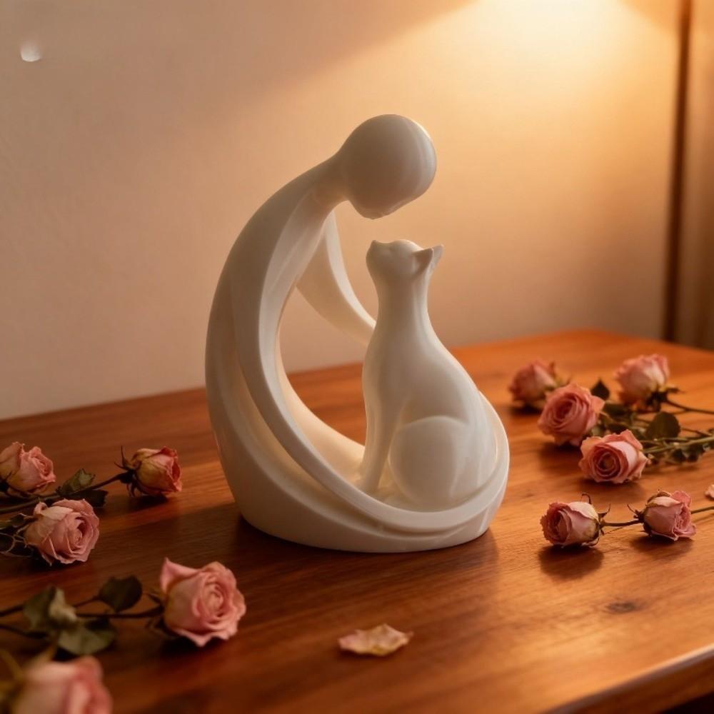 Minimalist Hugging Cat Sculpture 3D Printing Abstract Cat Figurine Living Room