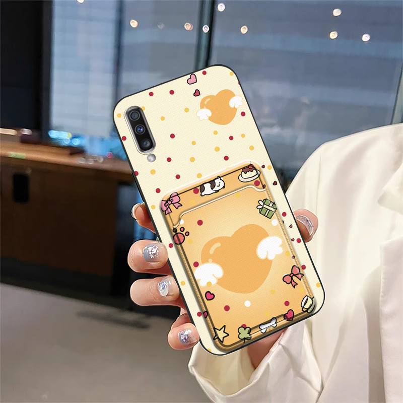 Cover Cute Phone Case For Samsung Galaxy A70 Silicone Cartoon Card slot Card sleeve Graffiti Dirt-resistant Durable TPU