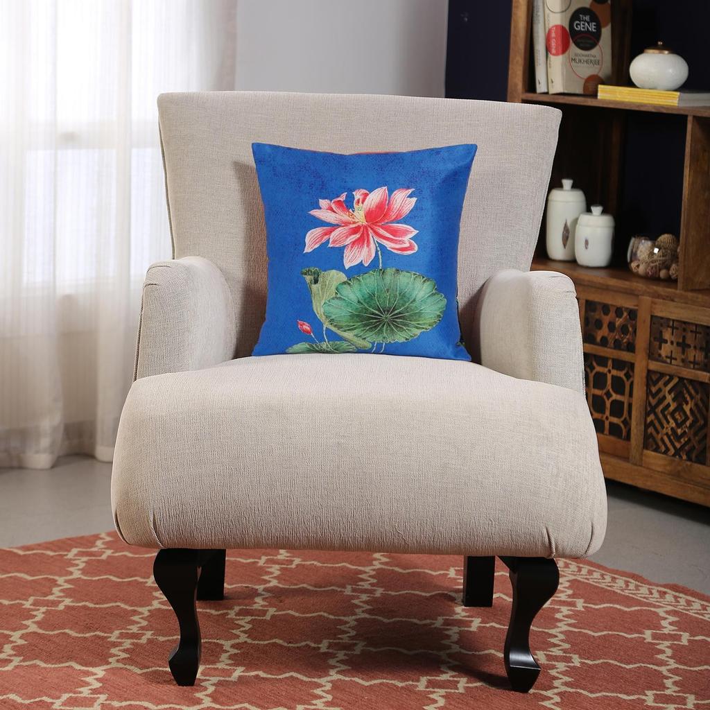 KOKO MAISON INC Lotus Joy Polystain Cushion Cover | Flap Closure | Digital Printed