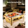 SucceBuy 9Qt Roll Top Chafing Dish Buffet Stainless Steel Chafer with Full Size Pan Visible Lid Rectangle Catering Warmer Server