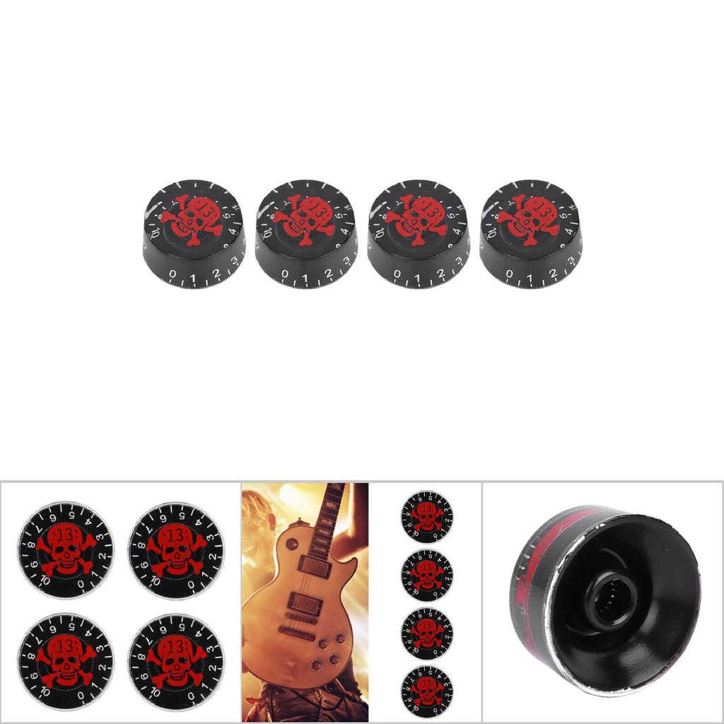 4 Stück E-Gitarre Acryl Totenkopf Nummer 13 Muster Ton Lautstärke Regler Knopf Ersatz(rot)