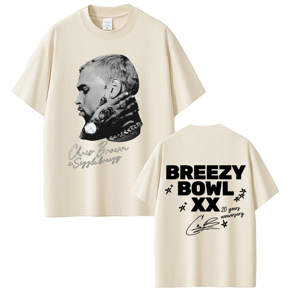 Rapper Chris Brown Hip Hop Fashion Pop Music Fans Tshirt Breezy Bowl XX Tour 2025 Tshirts Unisex Women Casual Cotton Retro Tshirt