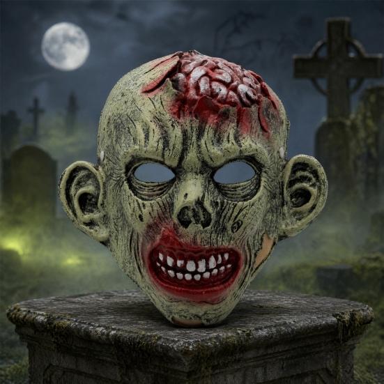 Halloween Cosplay Accessory Green Zombie Mask, Realistic Full Face Mask with Simulated Blood Masque Damaged Flesh And Texture for Scary Party Props