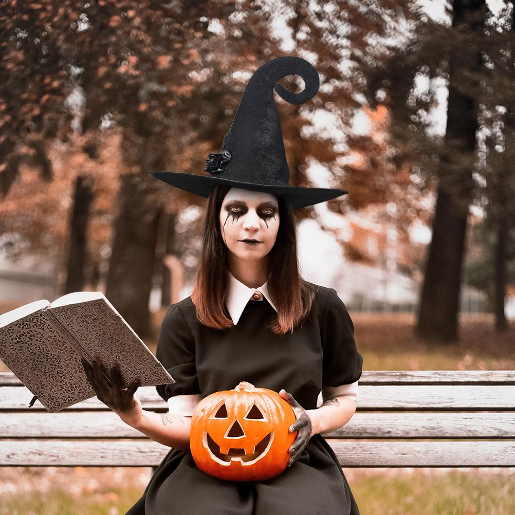 Chapéu de Bruxa de Halloween Preto Feminino Flanela Chapéu de Bruxa Festa a Fantasia Acessório de Cosplay