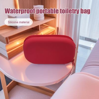 Borsa Trucco Ovale in Silicone Impermeabile Portatile con Cerniera da Viaggio per Articoli da Toeletta Rossetti Chiavi Gioielli