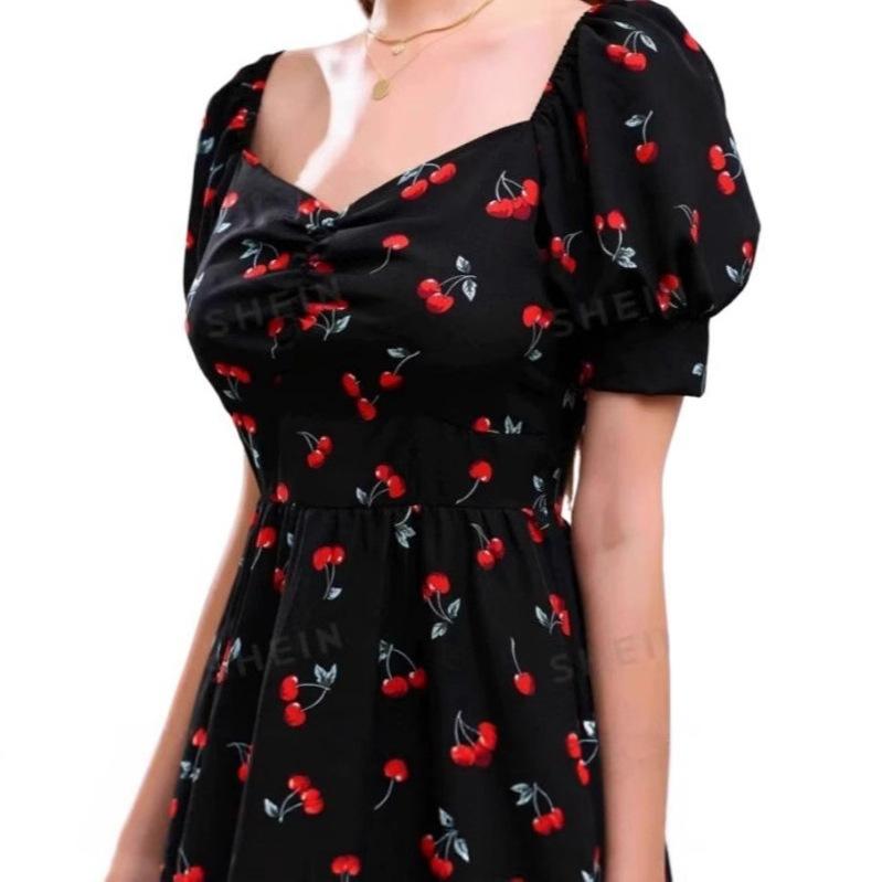 Europe, America, Temu, Amazon, Fashionable and Elegant Printed V-neck Dress, Summer New A-shaped Short Skirt Wholesale