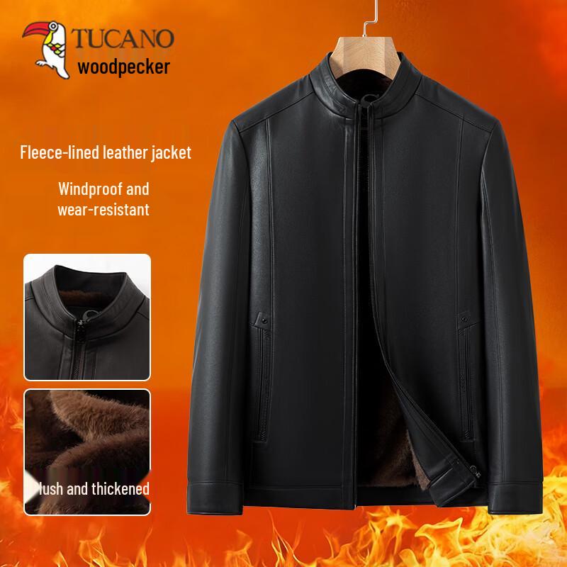 TUCANO Men s Winter Fleece-Lined Stand Collar PU Leather Jacket 3XL