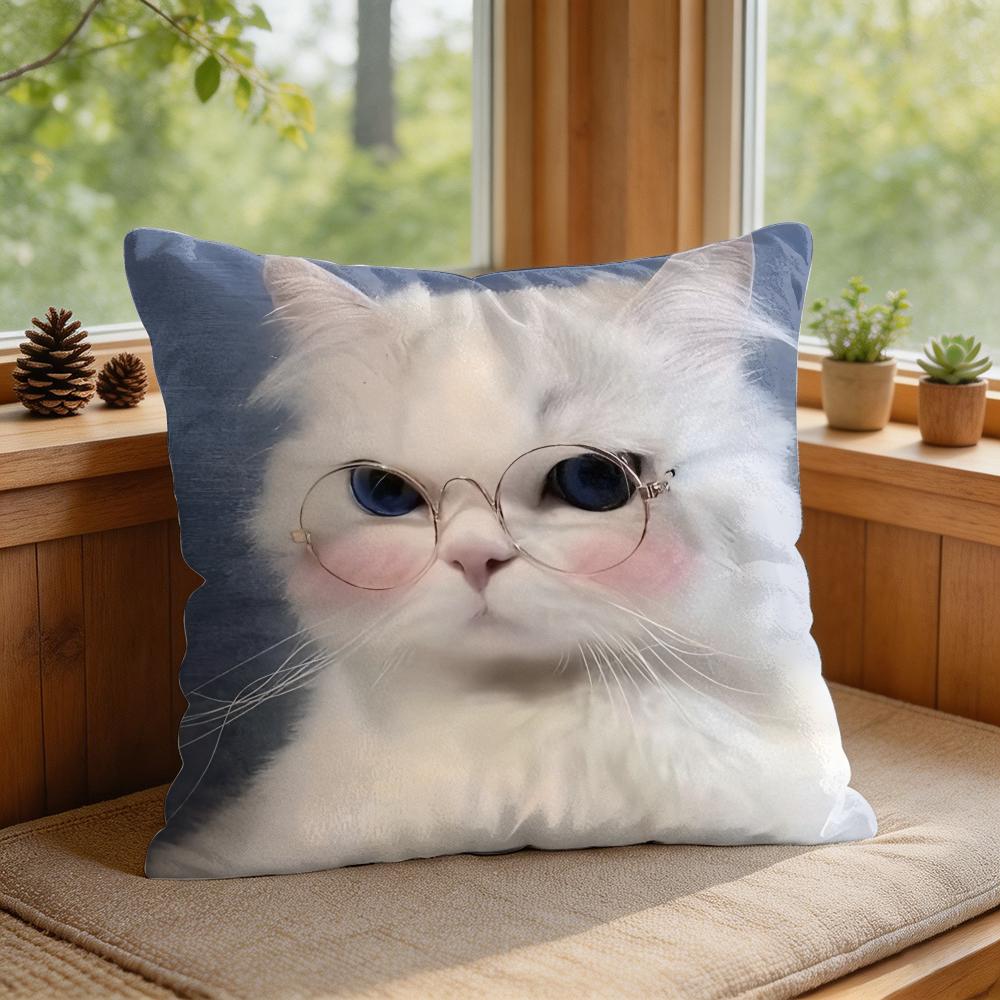 Cute Cat Dog Kawaii Gift Cushion Cover Square Short Plush Pillow Case Living Room Sofa Home Decor Funda X