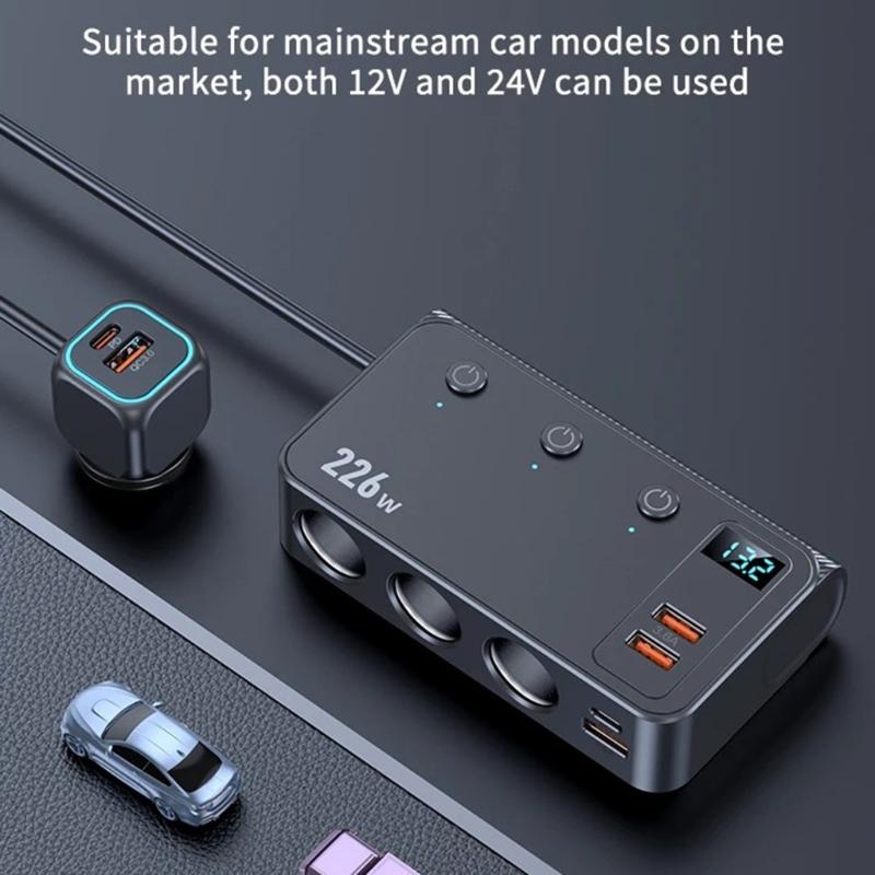 Universal 12V 24V Vehicle Charger Spliter Supporting PD3.0 For Quick Charge Of Phones Laptops Tablets Safely