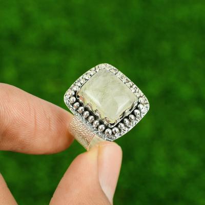 Golden Rutile Stone Promise Elegant Solitaire Ethnic Ring Sterling Silver US 9.5