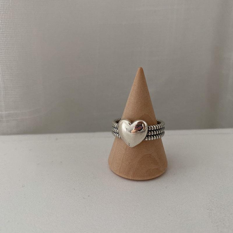 Personalized Japanese Korean Heart Ring - 925 Silver, Retro, Open, Simple Lines for Women and Students Adjustable Open
