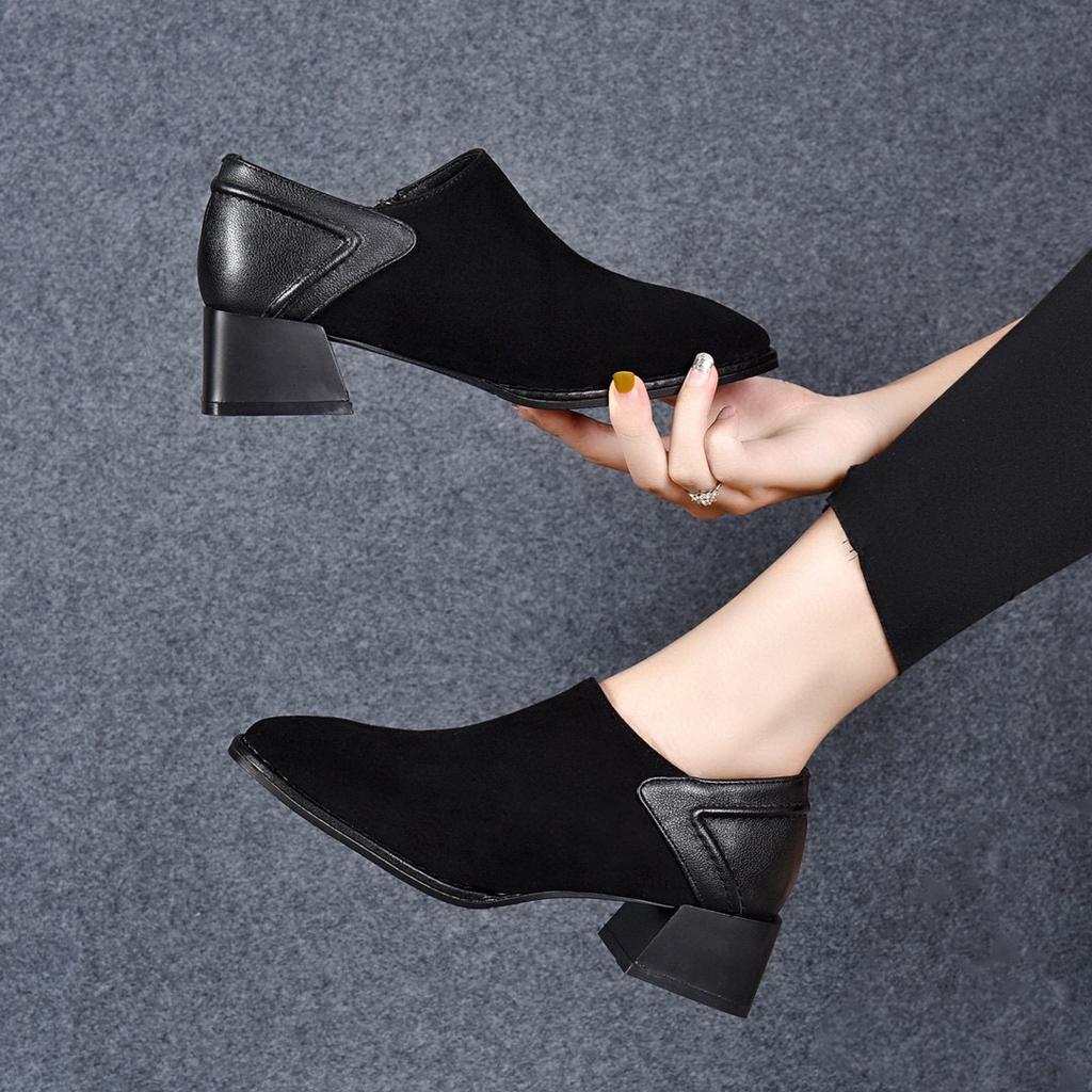 Medium Heel Single Shoes Women's Autumn New Deep Mouth Round Head Square Heel Fashion Shoes Personalized Women's Four Seasons Shoes