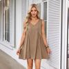2025 European & American Women's V-Neck Sleeveless Pleated Pocket Dress - Spring/Summer Trend