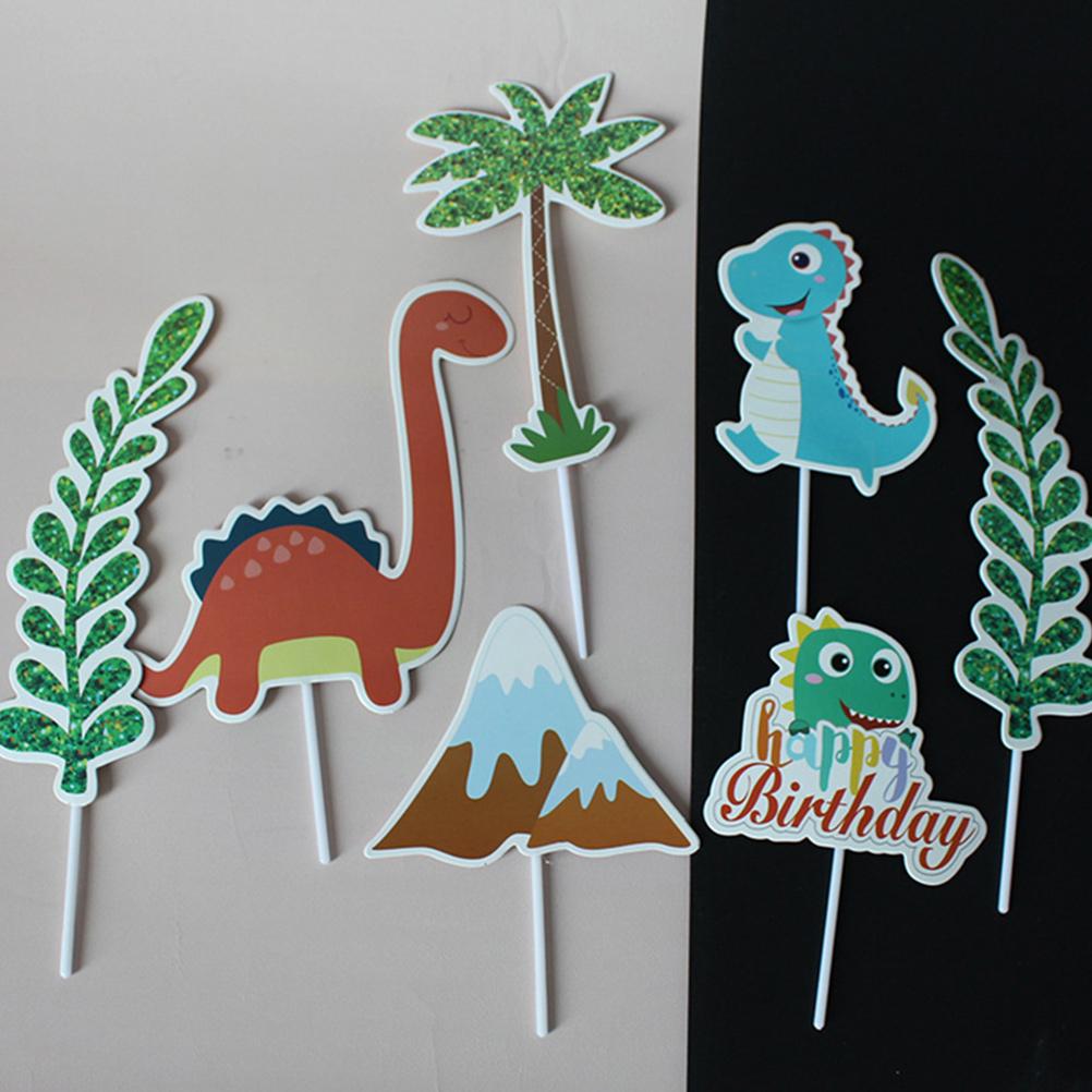 6 Sets Cake Insert Quantity Toppers Dinosaur Dessert Decoration Baking Birthday Party Supplies Paper