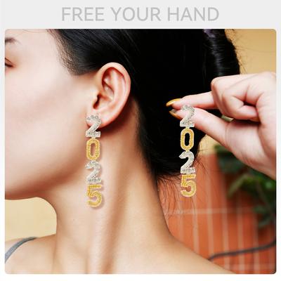 Carnival New Year Diamond-Embedded Digital 2025 Earrings Women's Fashion Temperamental Minority High-Grade Bead Earrings