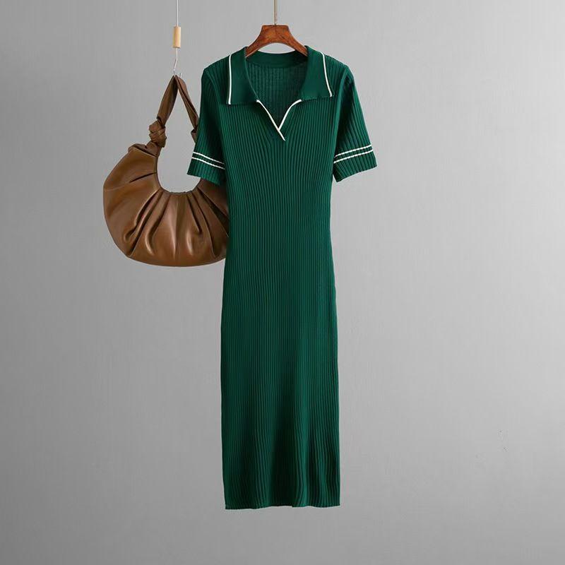 

Fashion Style New Arrival Fashionable Knitted Dress Short Sleeve Dress Knitted Short Sleeve Dress Green All yards