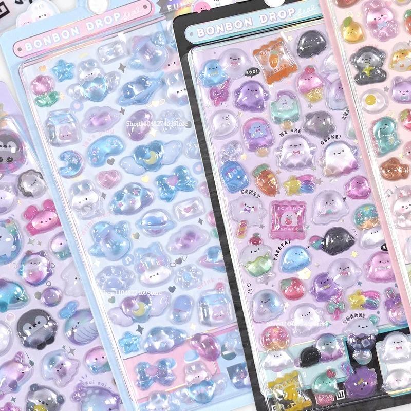 1 pc Creative Candy Ghost Rabbit Drop 3D Relief Stickers Scrapbooking Diy Diary Stationery Sticker Decor Cute Aesthetic Stickers