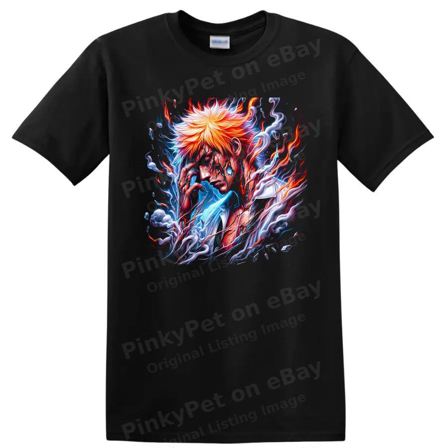 Ichigo Kurosaki Anime T Shirt Fiery Energy Warrior Graphic Unisex Fan Tee Gift