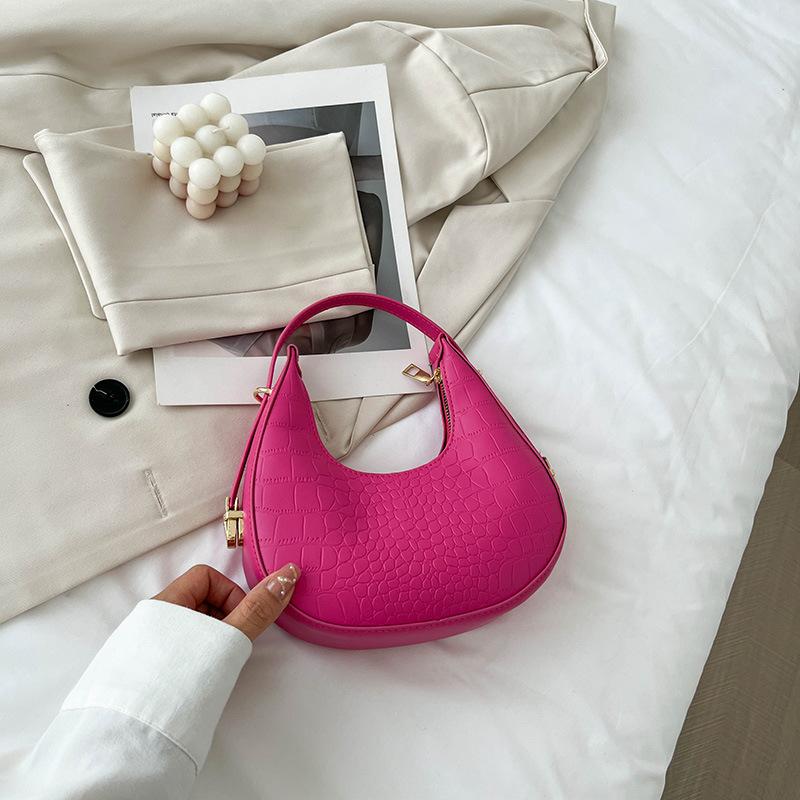 

Женская роскошная дизайнерская сумка из искусственной кожи, кошельки, модные винтажные сумки на плечо с двойной молнией, полумесяцем, бродягами ярко-розовый