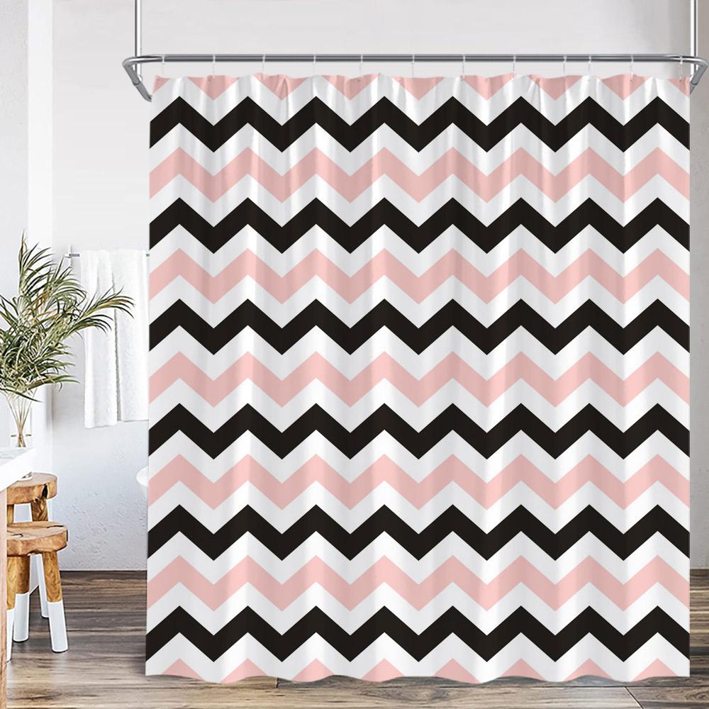 Geometric Stripes Shower Curtain Abstract Wavy Line Spots Art Aesthetic Bathroom Decorations Modern Bath Curtain with Hooks