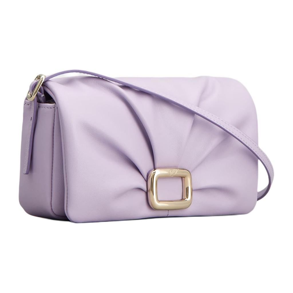 Roger Vivier RV Viv Choc Elegant Pleated Design Leather Shoulder Crossbody Phone Bag Women bags Purple RAWAWHO2300XMAL028
