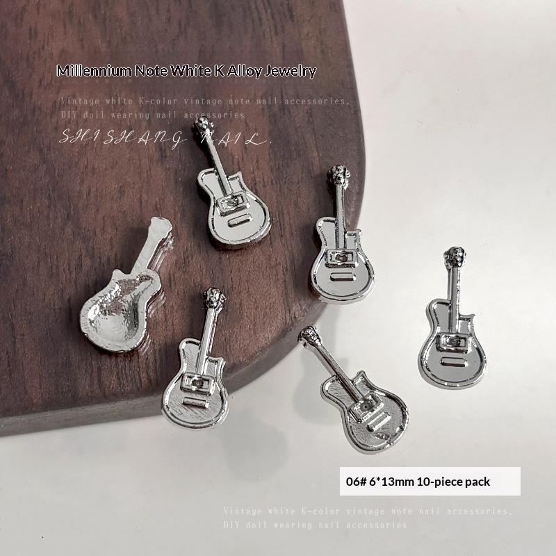 10Pcs Notes Guitar Microphone Punk Style Music Elements Rivet Nail Decor Silvery Instruments Metal Nail Art Charms Decoration