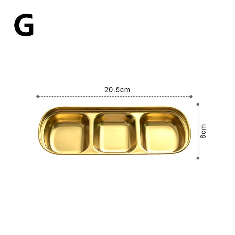 1PC Stainless Steel Tableware Barbecue Kitchen Supplies Dipping Dish Silver Seasoning Dish Vinegar Plate 1/2/3/4 Grids Gold