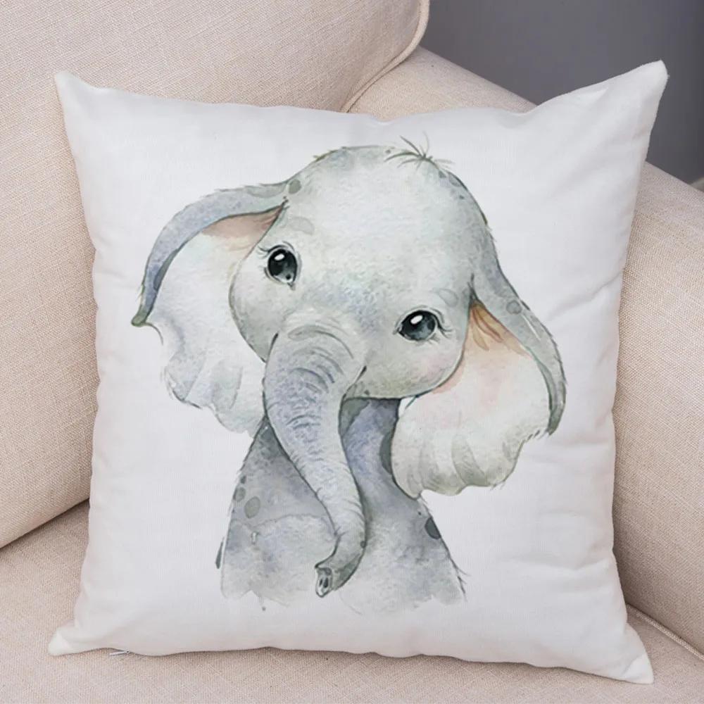 Watercolor Cute Animal Cushion Cover Sofa Home Decor Zebra Giraffe Hippo Monkey Lion Fox