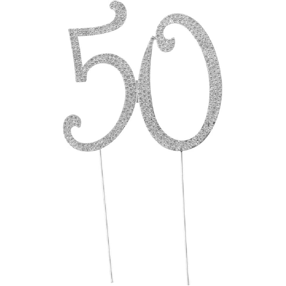 VALICLUD Rhinestone Cake Topper for Birthday Anniversary Elegant Silver Decoration Reusable for Parties and Celebrations