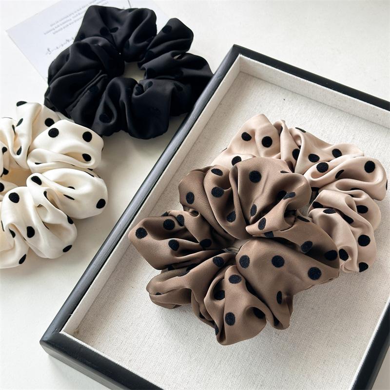 Simple Satin Dotted Large Braided Hairband with Elastic, Versatile Pleated Fabric Hair Tie, Small and Exclusive High-end Hair Accessory.