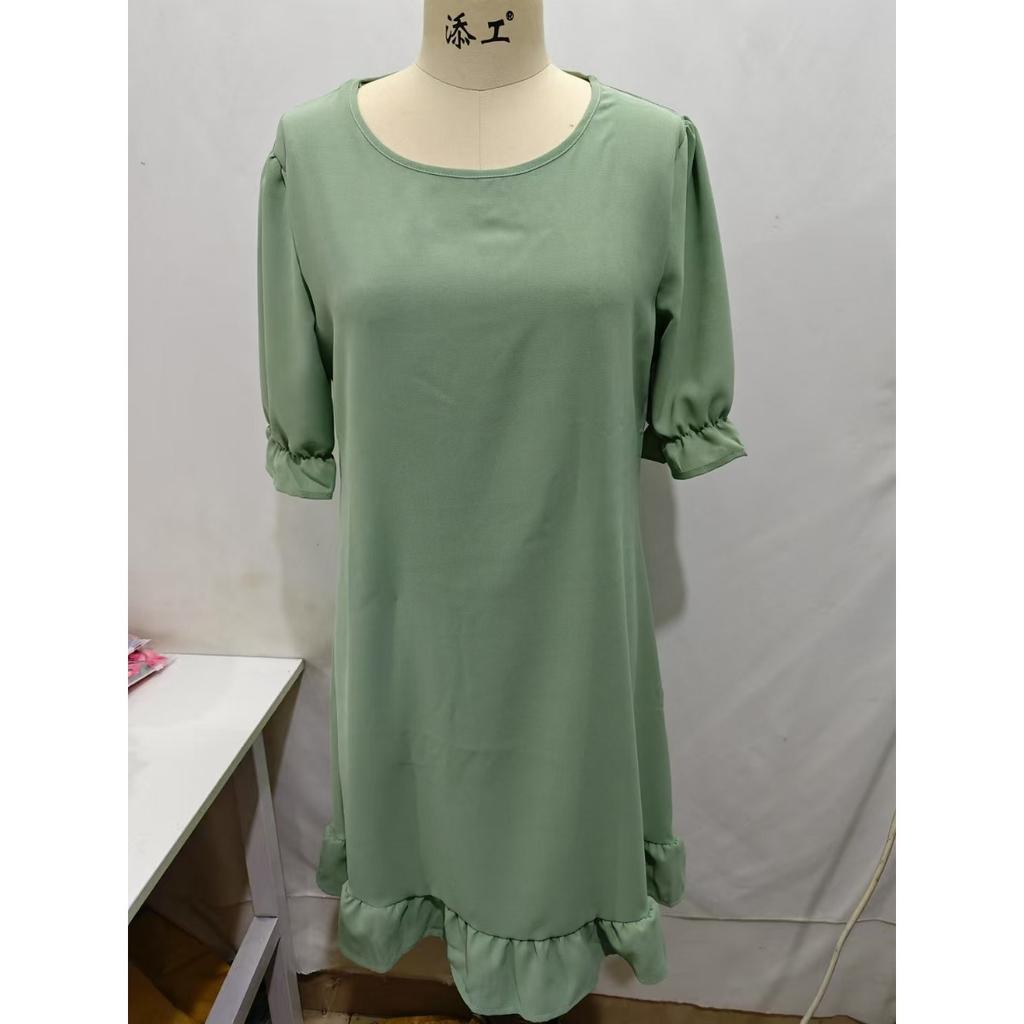 Spring Summer Women's Vintage Cotton Linen Dress, European American Style Solid Color Round Neck Half Sleeve Loose Flowy Midi Dress for Casual