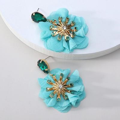 Elegant Fashion Sweet Cotton Lace Rose Flower Big Dangle Earrings For Women Trend Luxury Design Bridal Wedding Party Jewelry