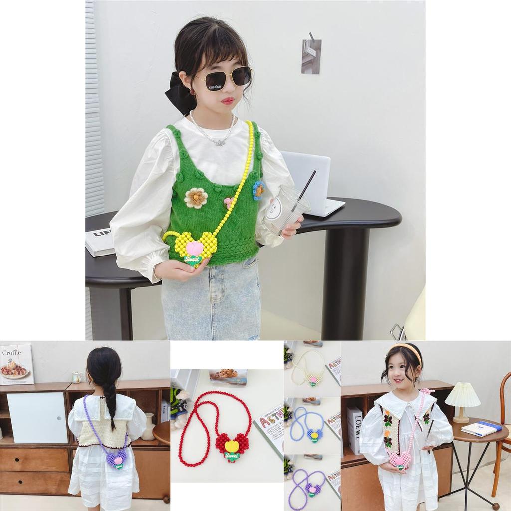 Mini Bolsa Tiracolo de Coração de Pérola Para Crianças Estilosa E Adorável Design Floral Para Meninas