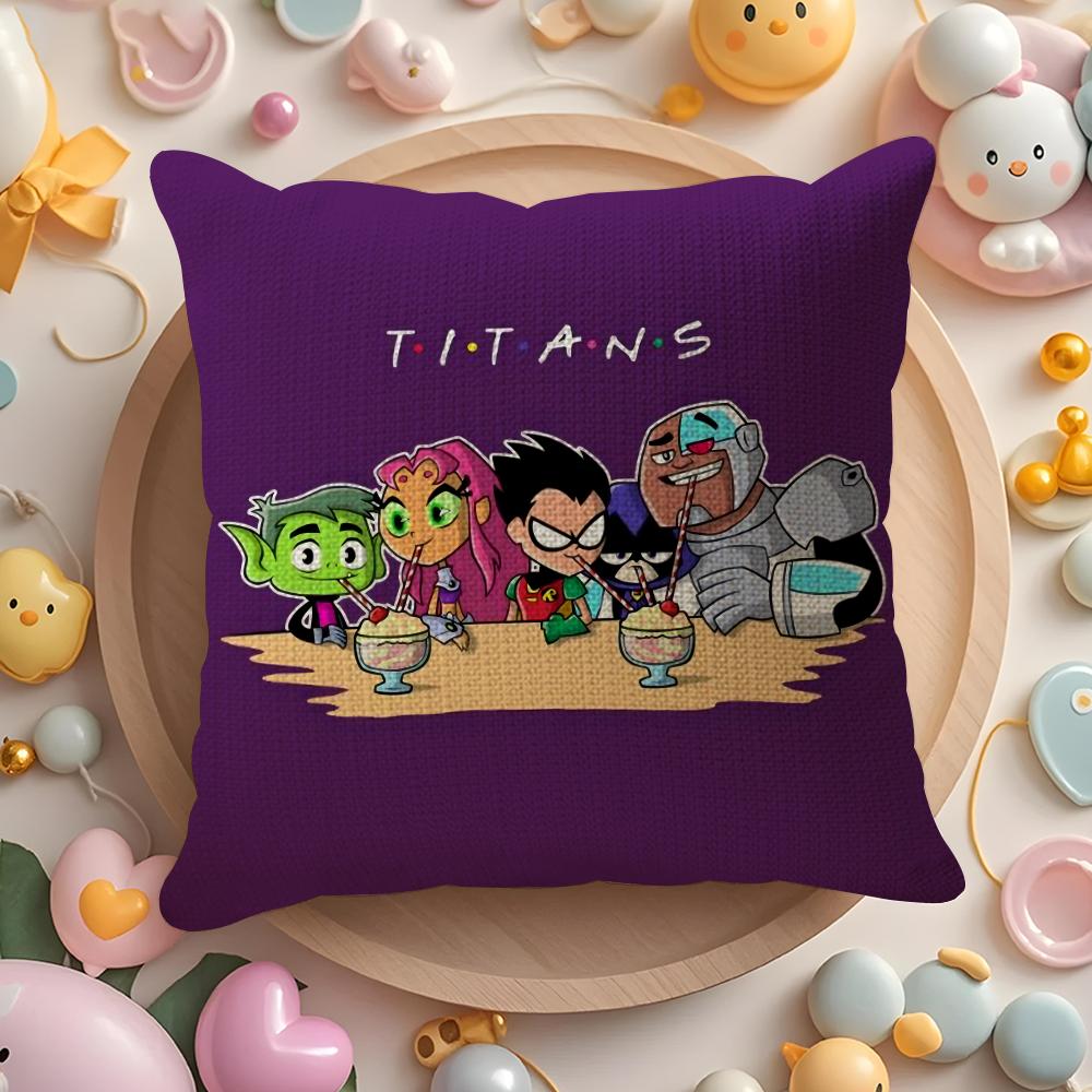 T-Teen T-Titans Go Kissenbezug Natürlicher Leinen Bio-Stoff Doppelseitiger Druck Sofa Heimdekoration Geschenk Kissenhülle