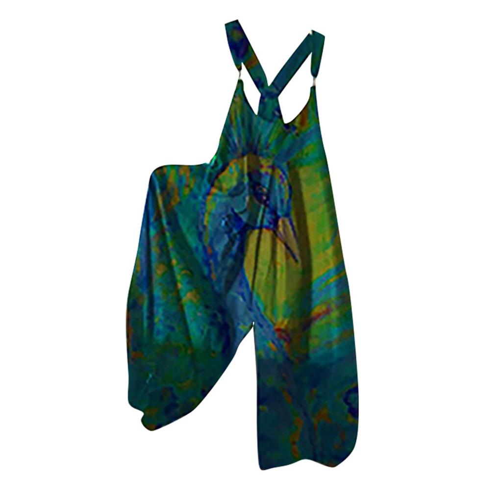 Women's Plus Size Fashion Printed Loose Casual Strap Back Wide Leg Jumpsuit