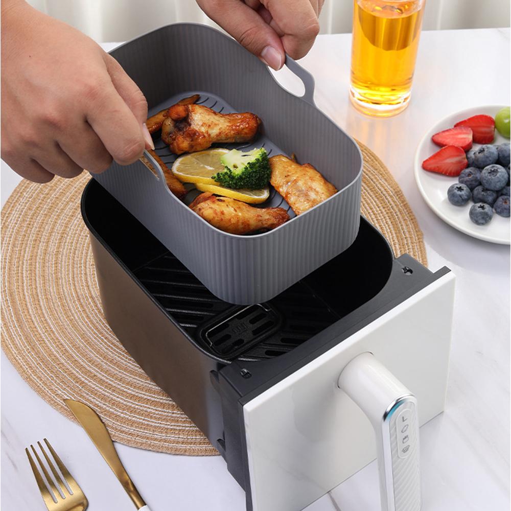 1/2PCS Reusable Air Fryer Silicone Tray Dish Dual 2 Basket Baking Pan Oven Pot Plate Liner Dual Air Fryer Accessories For Ninja