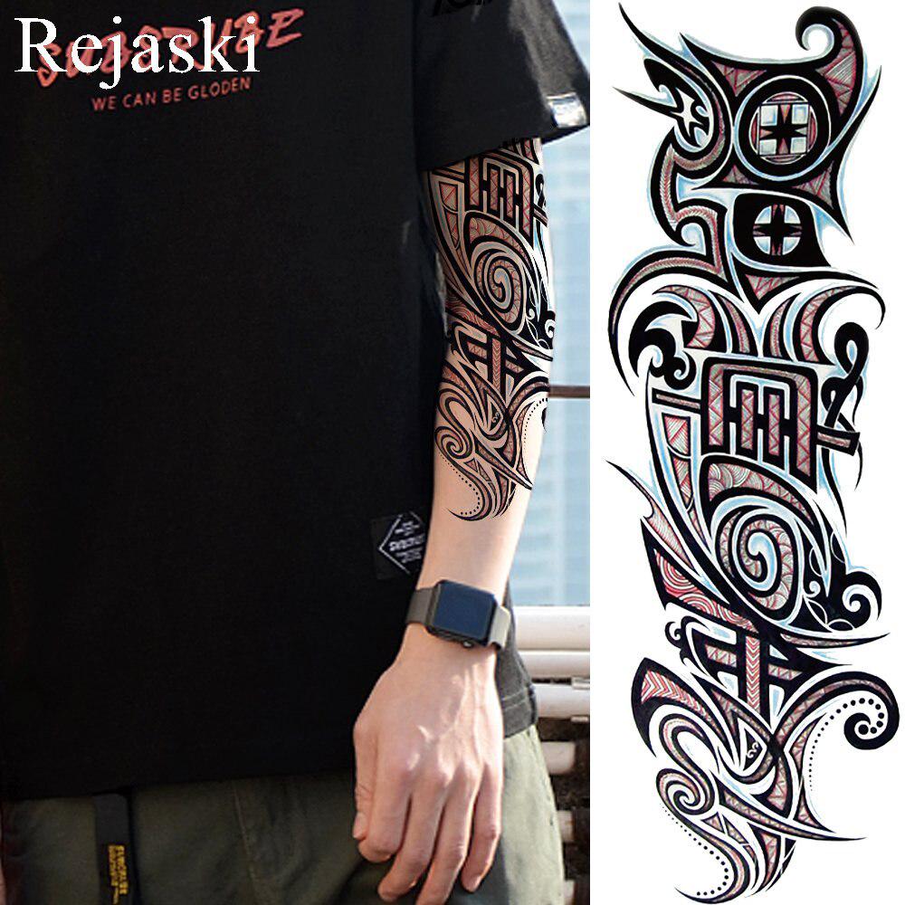 1PC Cool Totem Temporary Tattoo Fake Black Full Arm Tattoo Sticker For Men Summer Style Tatoos Decal