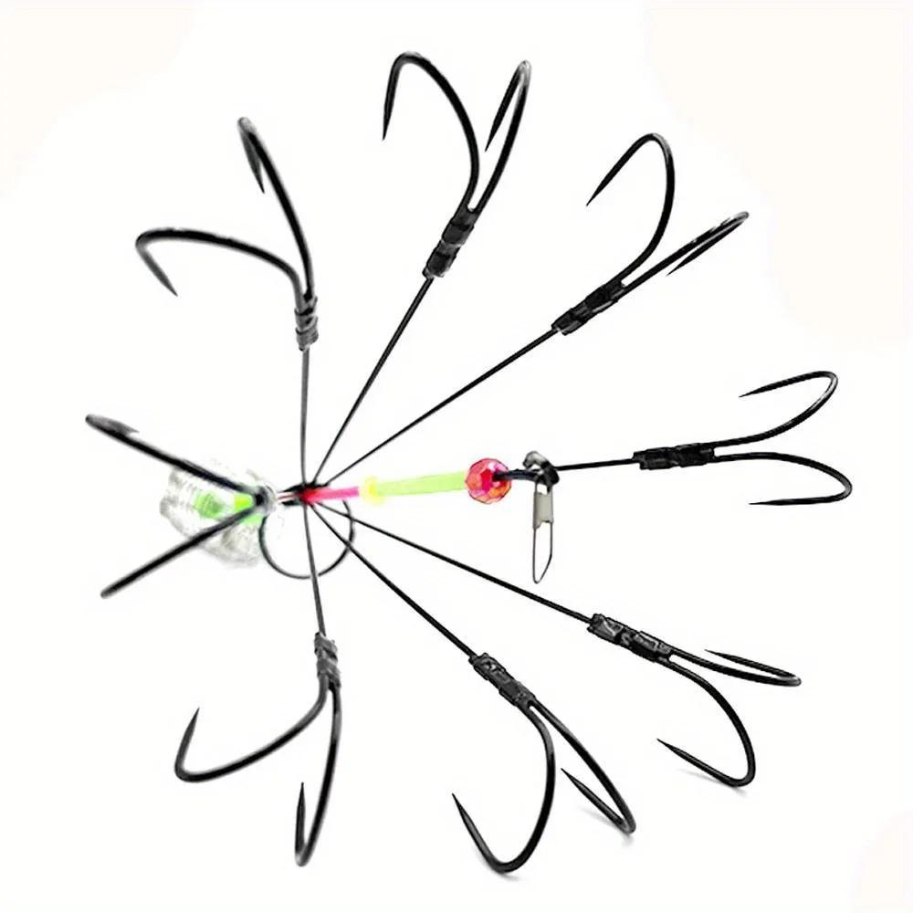 16 Claw Hooks Fishing Gear Supplies with Bait Cage Eight Luminous Squid Anti Hanging Hook for Fish Feeder Bottom Facing Anchor