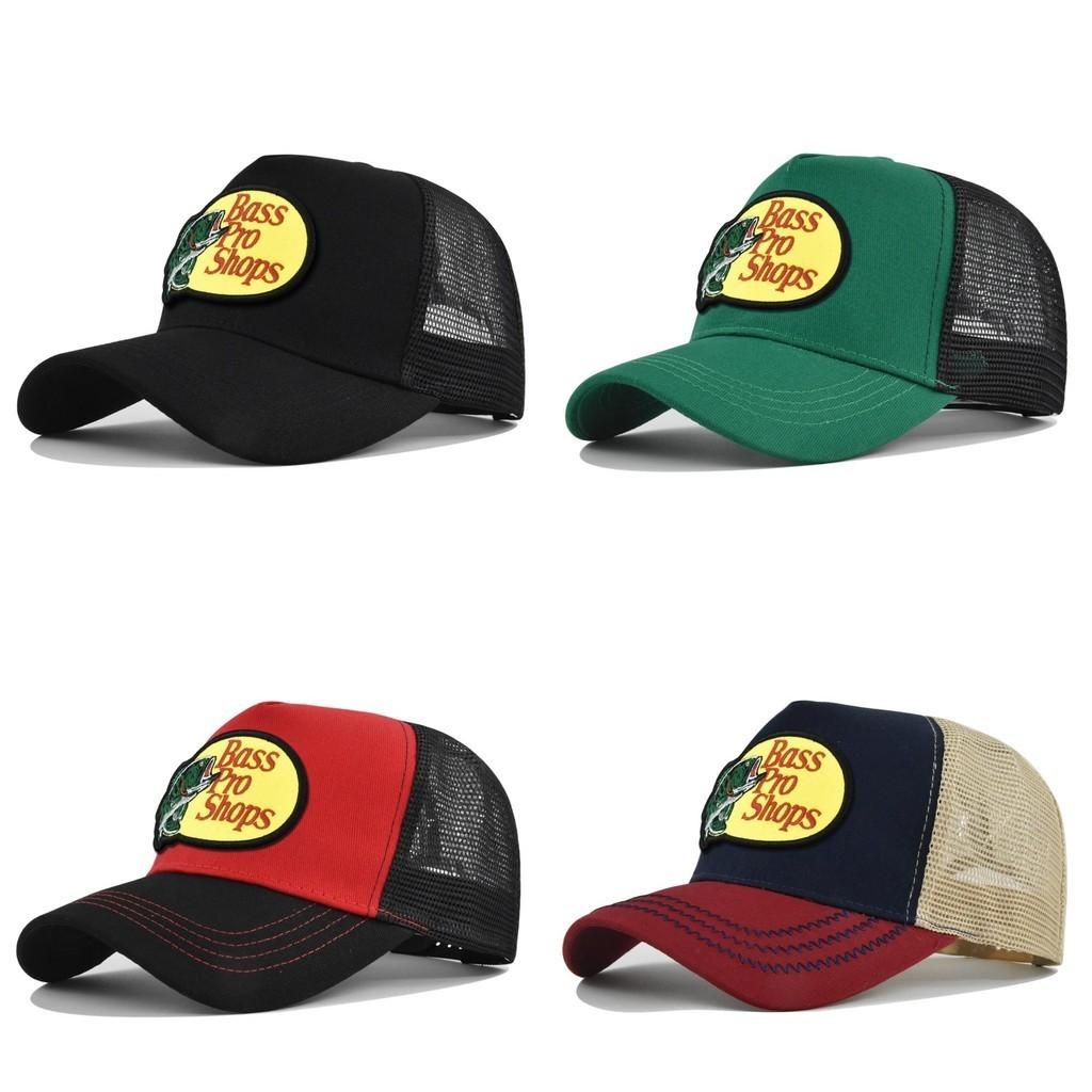 Bass Embroidered Duck Tongue Cap Fishing Embroidered Mesh Baseball Cap Embroidered Curved Brim Cap Summer Sunshade Mesh Cap