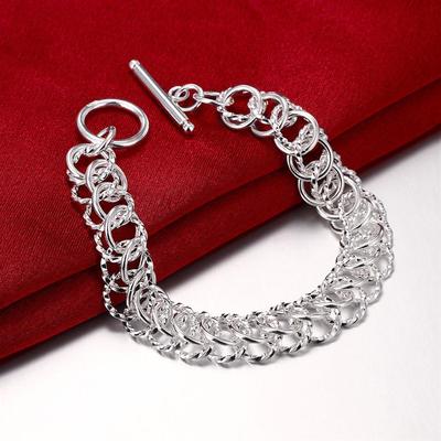 925 Sterling Silver Multi Loop Chain OT Buckle Bracelet Wedding Fashion Jewelry