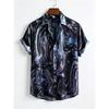 Men's Ink Marble Pattern Short Sleeve Shirt with Water Flow Texture Full Print Collar Button Beach Vacation Shirt