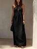 European and American style neck dress women's summer V-neck high-heeled holiday style long dress