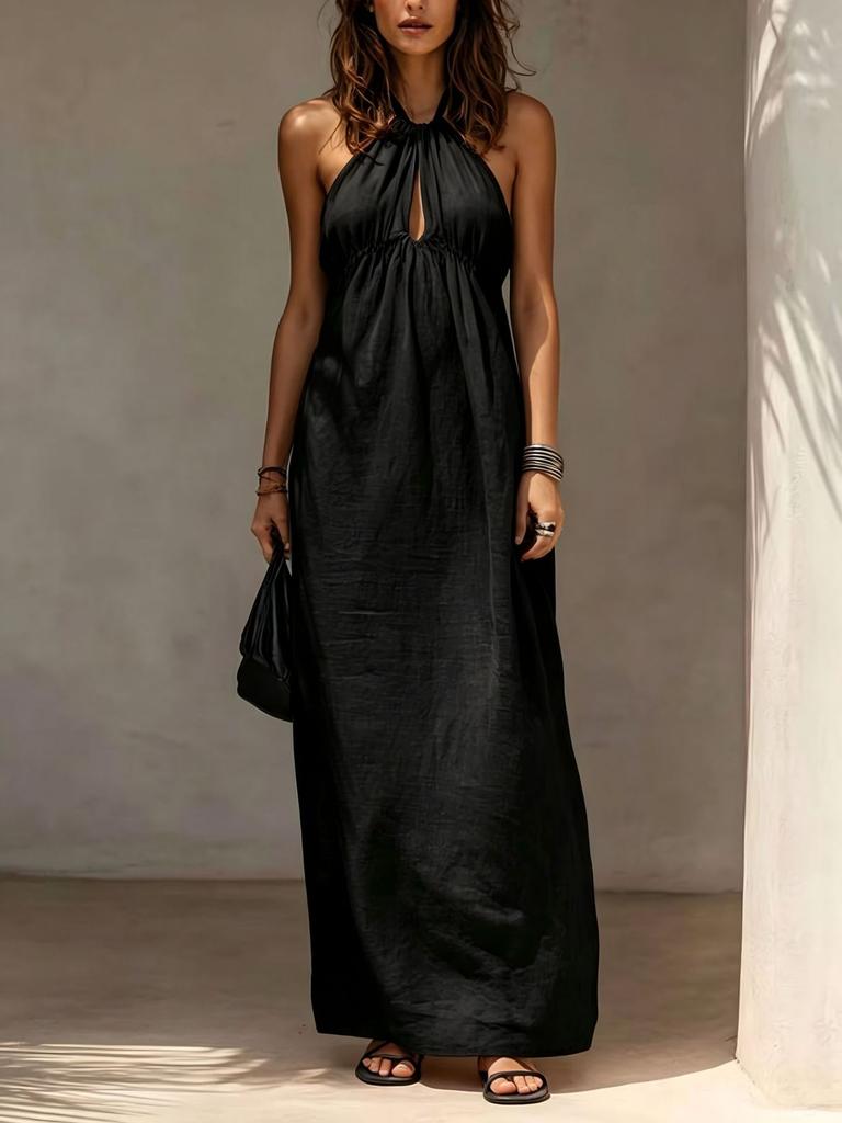 European and American style neck dress women's summer V-neck high-heeled holiday style long dress