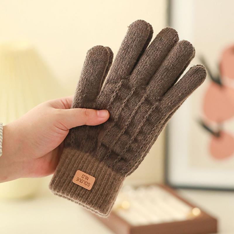 

1 пара вязаных женских осенне-зимних противоскользящих бархатных двухцветных жаккардовых перчаток, перчатки для альпинизма кофейный