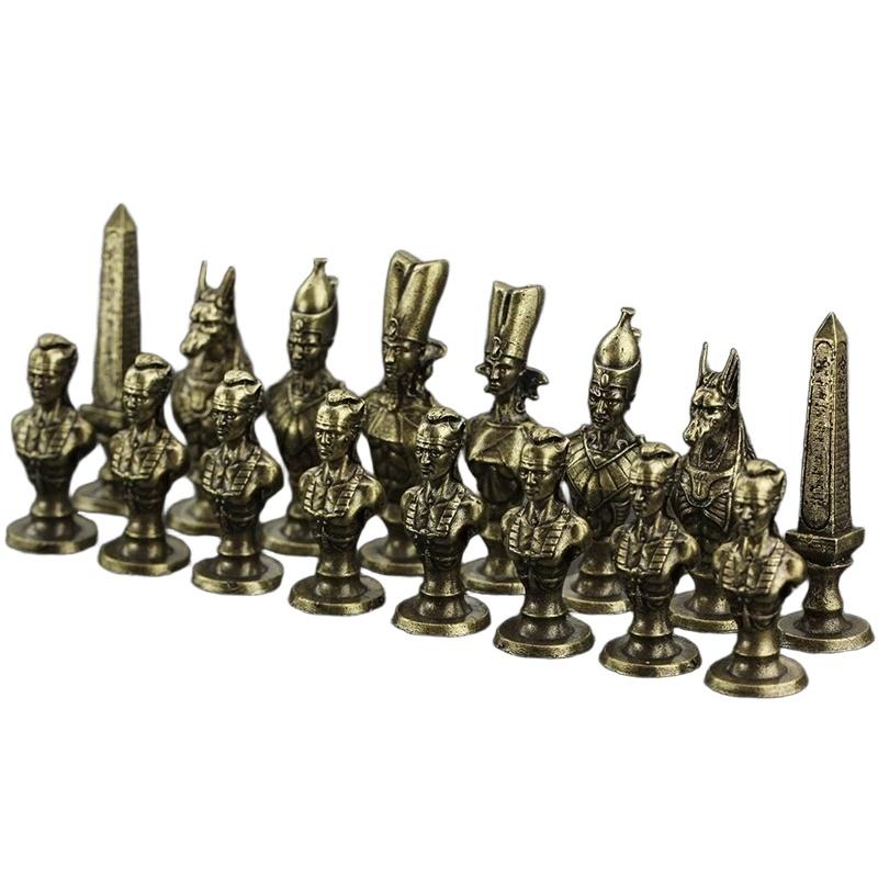 Solid Brass Metal Luxury Chess Pieces Set Ancient Egyptian Pharaoh Theme Vintage Desktop Decor for Men Gift Collection