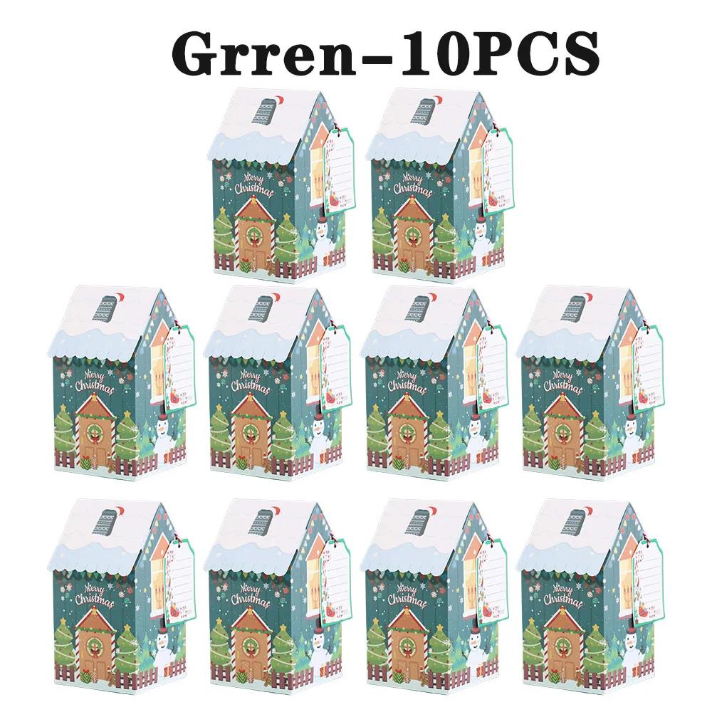 Christmas House Shape Candy Gift Box Christmas Snowman Little House Candy Cookies Packaging bag Bow Boxes Gift Color Box